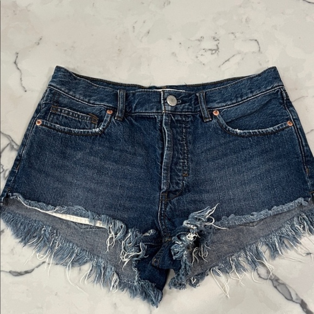 Free People Distressed Blue Jean Shorts